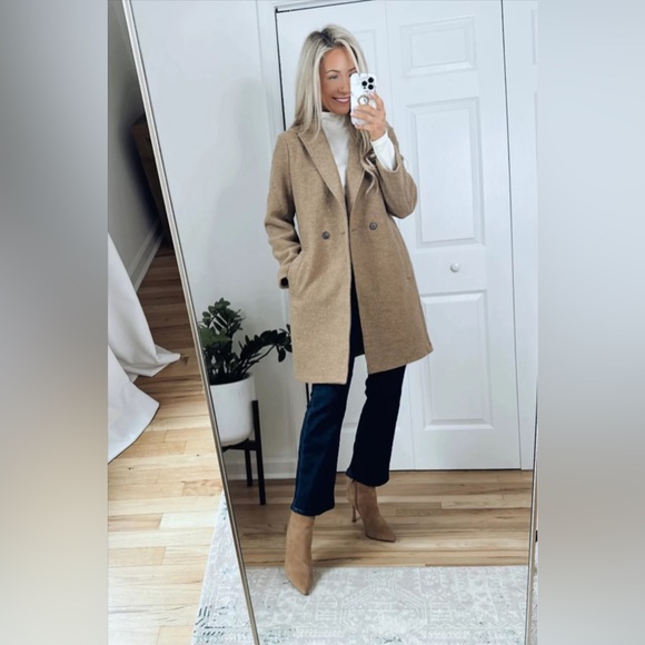 J. Crew Daphne Italian Boiled Wool Topcoat Coat Buttons Tan Brown 6 - Picture 3 of 14